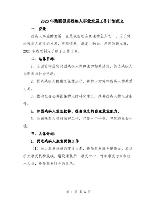 2023年残联促进残疾人事业发展工作计划范文