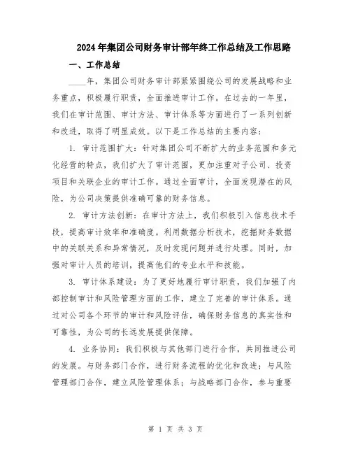 2024年集团公司财务审计部年终工作总结及工作思路