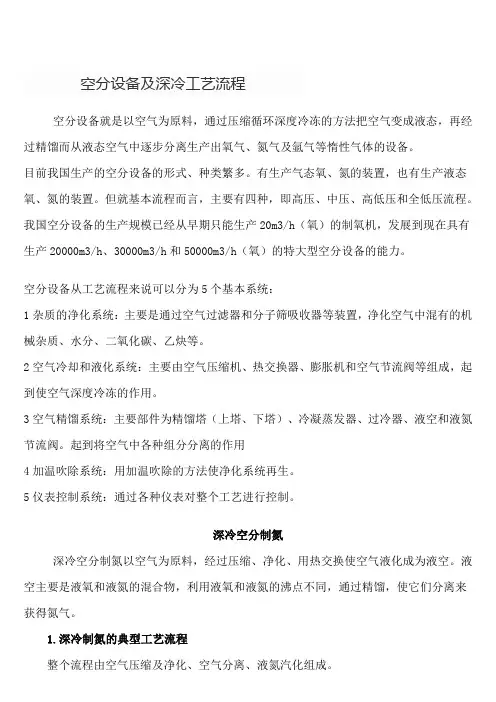 空分设备及深冷空分工艺流程