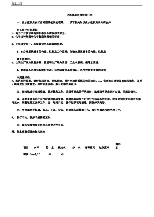 化水值班员岗位责任制