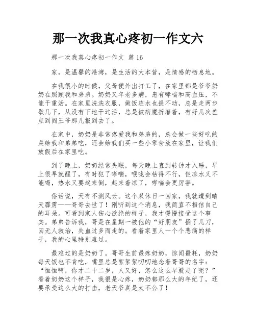 那一次我真心疼初一作文六