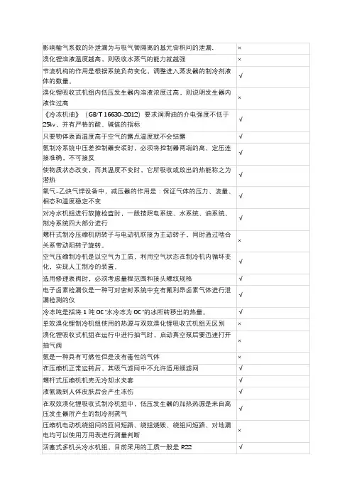 制冷运行操作(2019初训)判断题