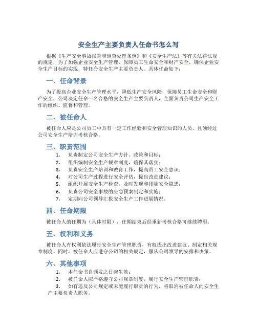 安全生产主要负责人任命书怎么写