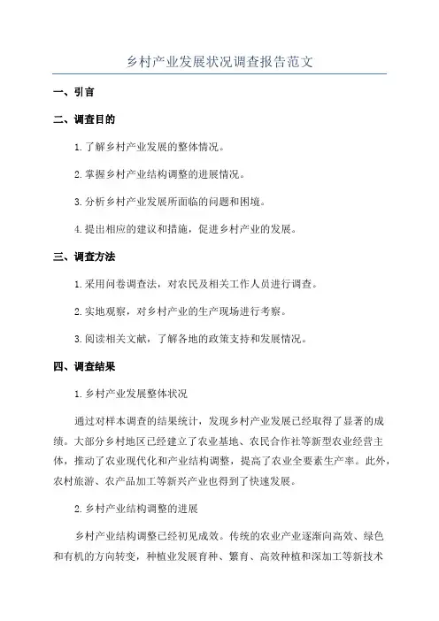乡村产业发展状况调查报告范文
