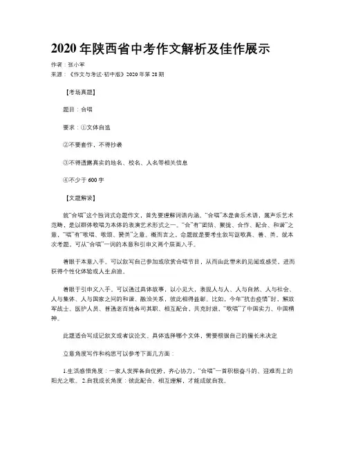 2020年陕西省中考作文解析及佳作展示