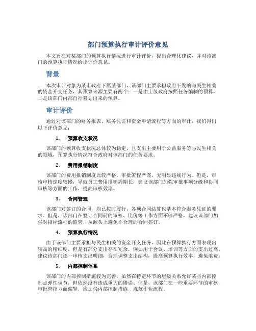 部门预算执行审计评价意见
