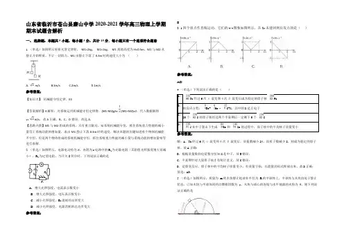 山东省临沂市苍山县磨山中学2020-2021学年高三物理上学期期末试题带解析