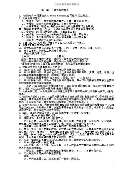 公共关系学各章节重点