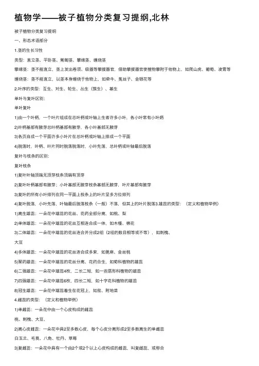 植物学——被子植物分类复习提纲,北林