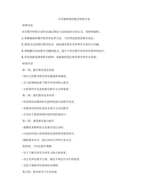 中学教师国培数学研修计划