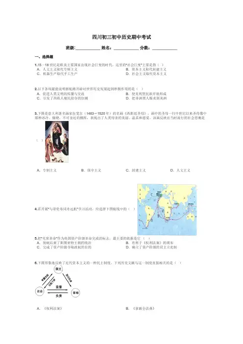 四川初三初中历史期中考试带答案解析
