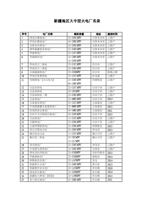 新疆火电厂名录