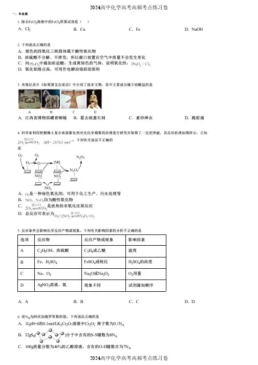 2024高中化学高考高频考点练习卷(押题版) (1924)