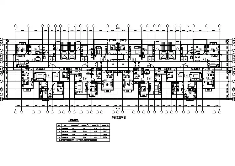 某地一梯四户住宅楼建筑施工户型图