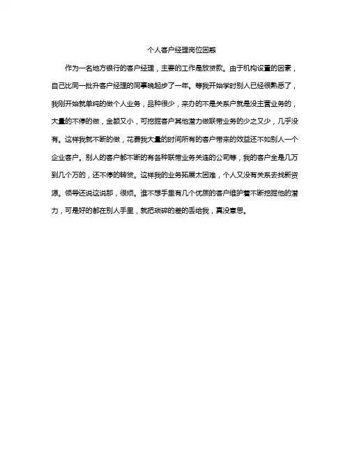 个人客户经理岗位困惑