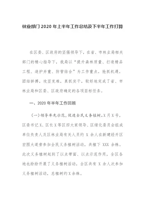 林业部门2020年上半年工作总结及下半年工作打算