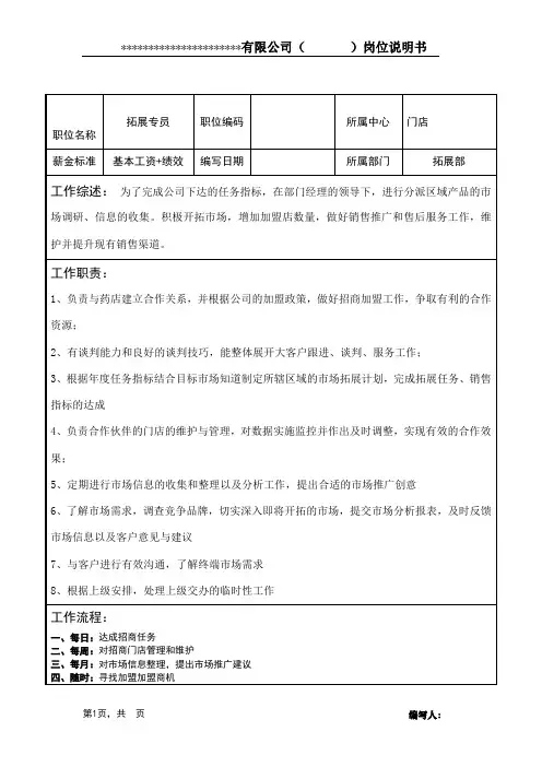 岗位说明书-拓展专员