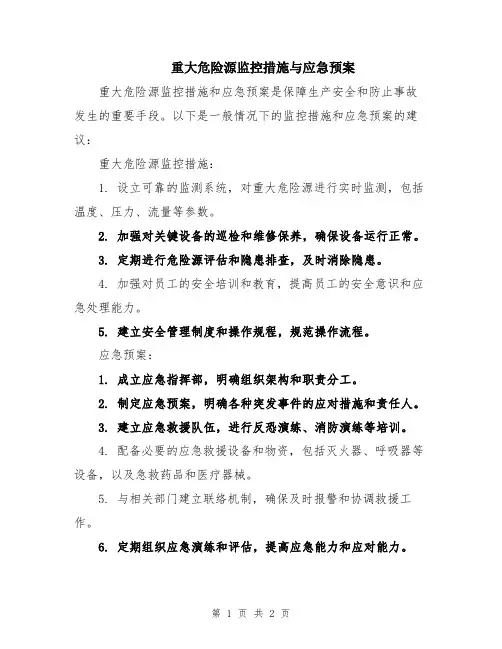 重大危险源监控措施与应急预案