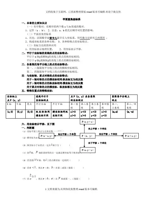 平面直角坐标系知识点及经典练习题