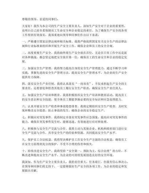 生产安全主要负责人承诺书