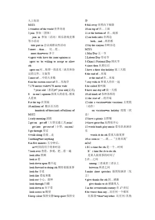 外研版九年级上册重点短语