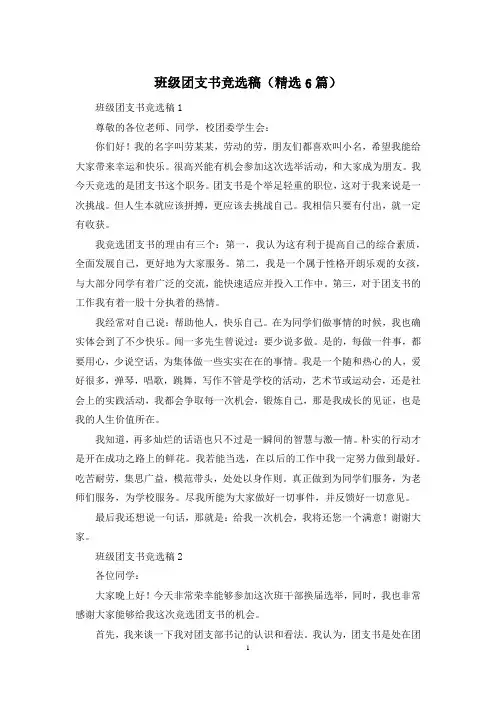 班级团支书竞选稿(精选6篇)