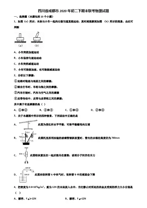 四川省成都市2020年初二下期末联考物理试题含解析