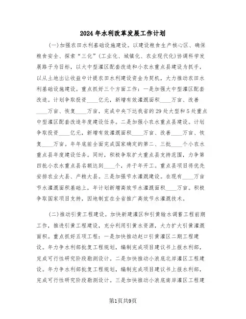 2024年水利改革发展工作计划（二篇）
