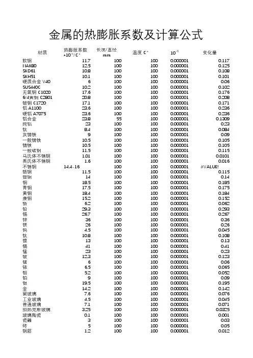 金属的热膨胀系数及计算公式