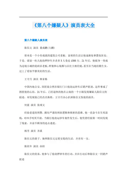 《第八个嫌疑人》演员表大全