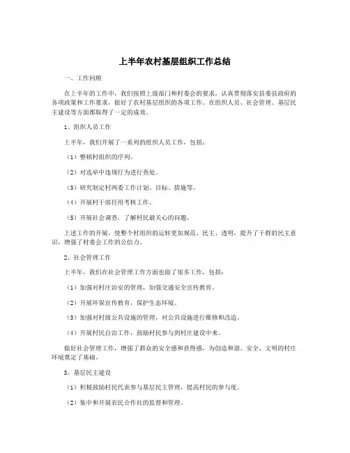 上半年农村基层组织工作总结