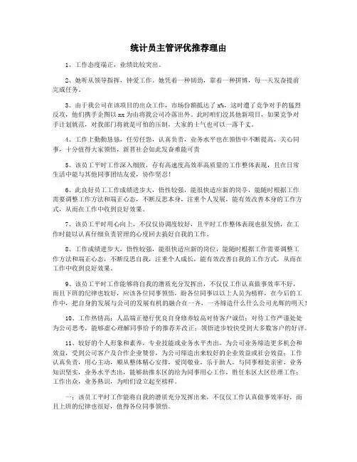 统计员主管评优推荐理由