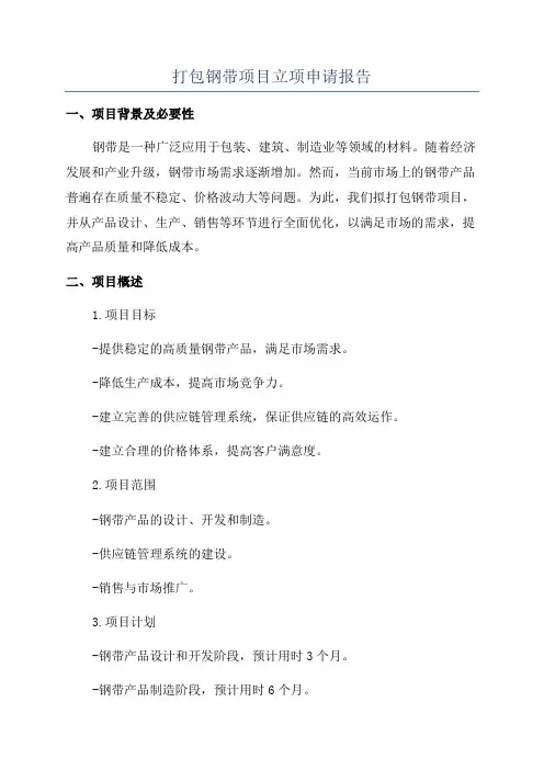 打包钢带项目立项申请报告