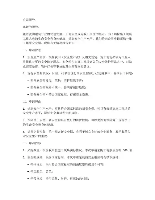 工地服安全帽申请报告