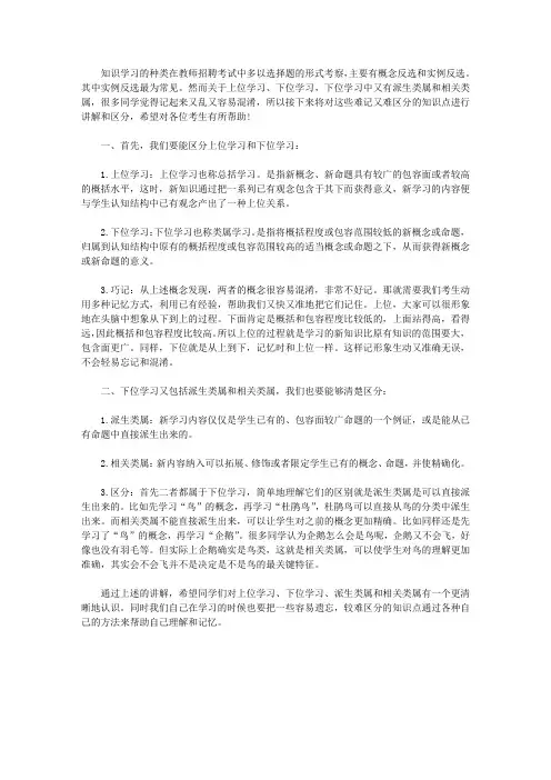 【教师资格考试资料】如何区分上位学习、下位学习、派生类属和相关类属？