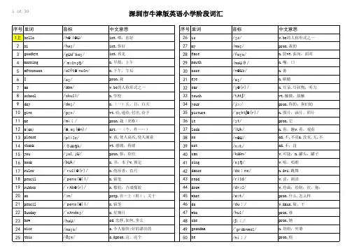 深圳市牛津版小学阶段全部词汇(50词页)