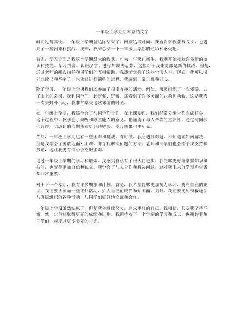 一年级上学期期末总结文字