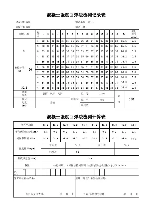混凝土强度回弹评定计算表(2011规范碳化自动C35-C45适用)