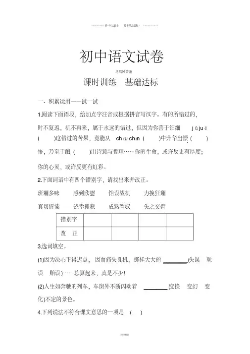 苏教版八下语文基础达标21错过