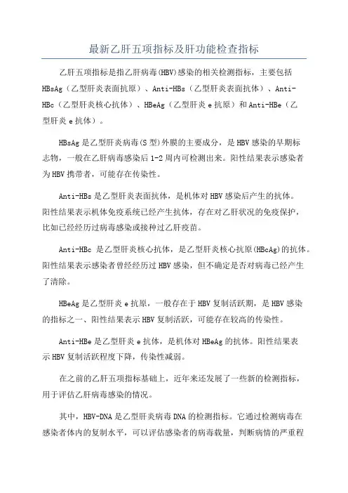 最新乙肝五项指标及肝功能检查指标