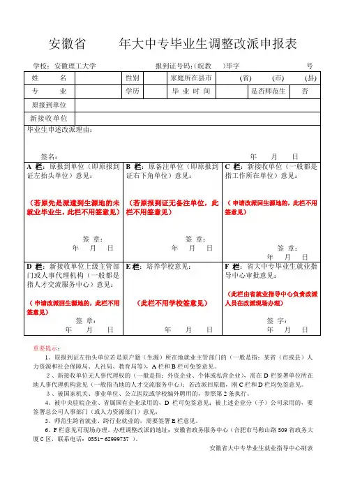 安徽省大学生改派申请表