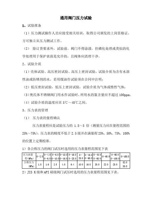 通用阀门压力试验
