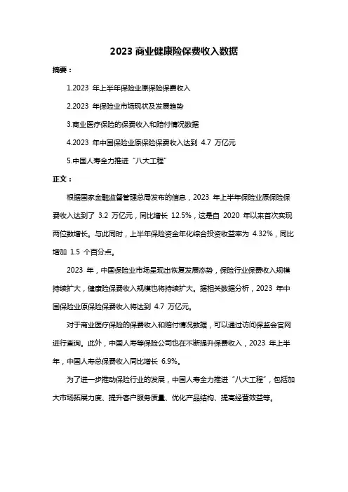 2023商业健康险保费收入数据