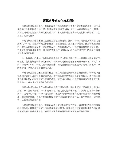 污泥内热式炭化技术探讨