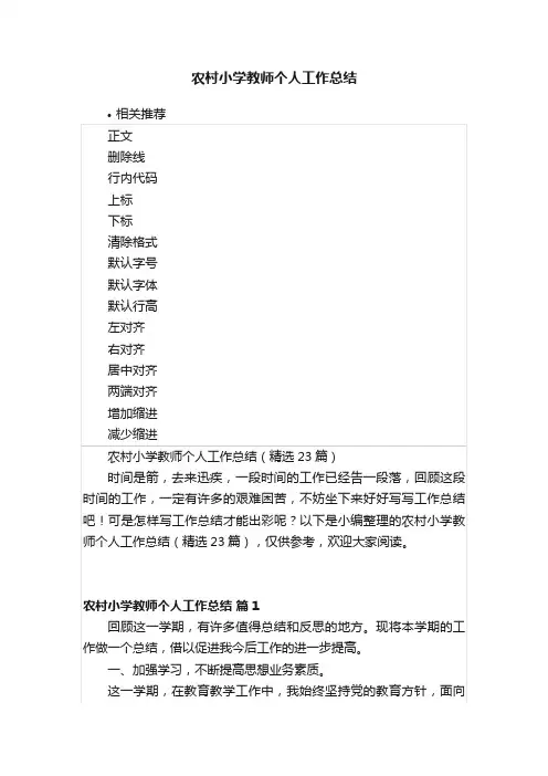 农村小学教师个人工作总结