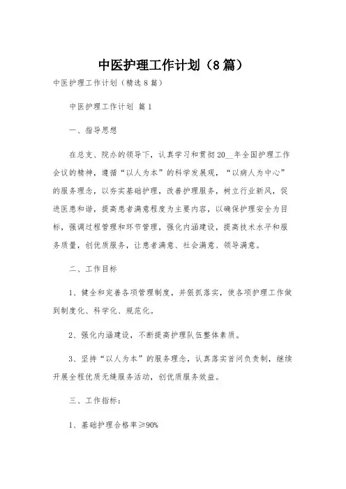 中医护理工作计划(8篇)