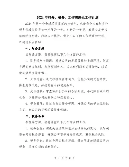 2024年财务、税务、工作思路及工作计划
