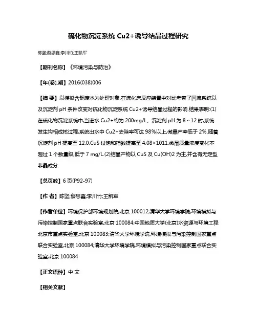 硫化物沉淀系统Cu2+诱导结晶过程研究