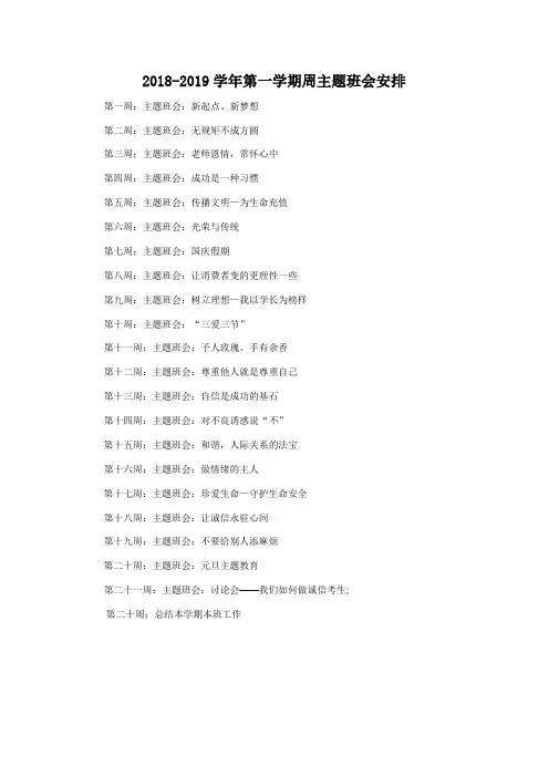 本学期每周主题班会安排