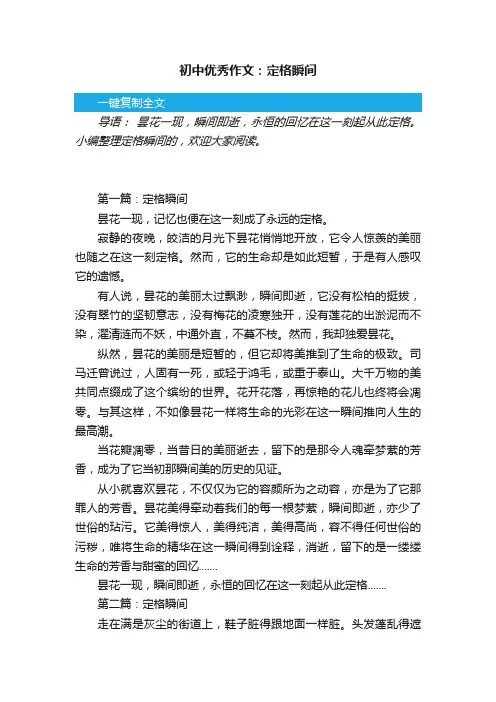 初中优秀作文：定格瞬间